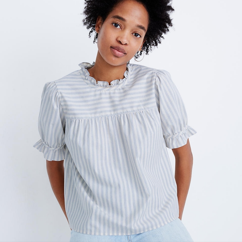 Madewell Ruffle-Neck Striped Top sz XS